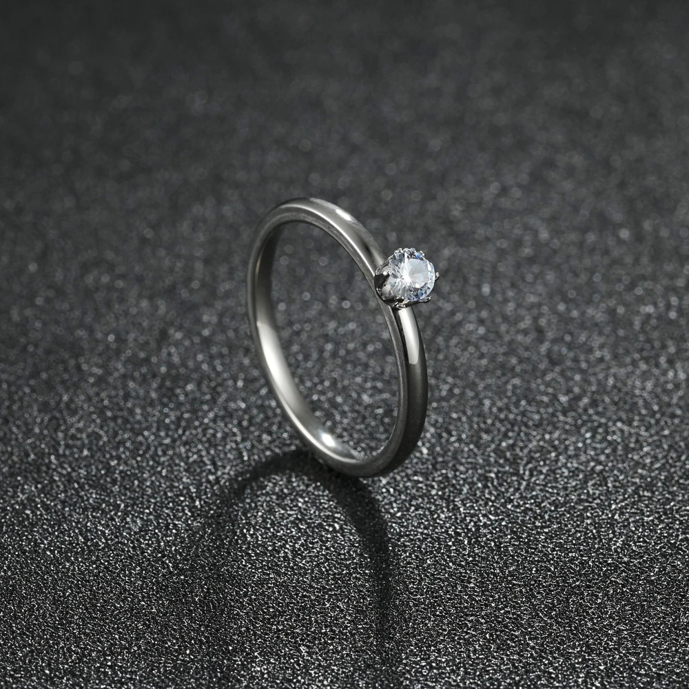 Anillo de circón redondo para mujer, sortija de compromiso de cristal, Color plateado, Estilo Vintage