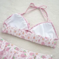 Japanese Sweet Kawaii Summer Beach 2 Piece Sets Y2k Aesthetic Fashion Fruit Print Ruffle Bikinis Set Bow Appliques Punk Clothes - Image 2