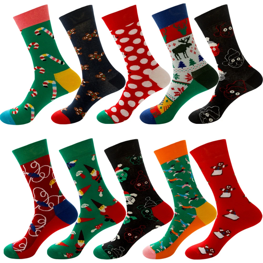 Autumn and winter new products Santa elk Christmas tree geometric cotton women's trendy socks ZQ069