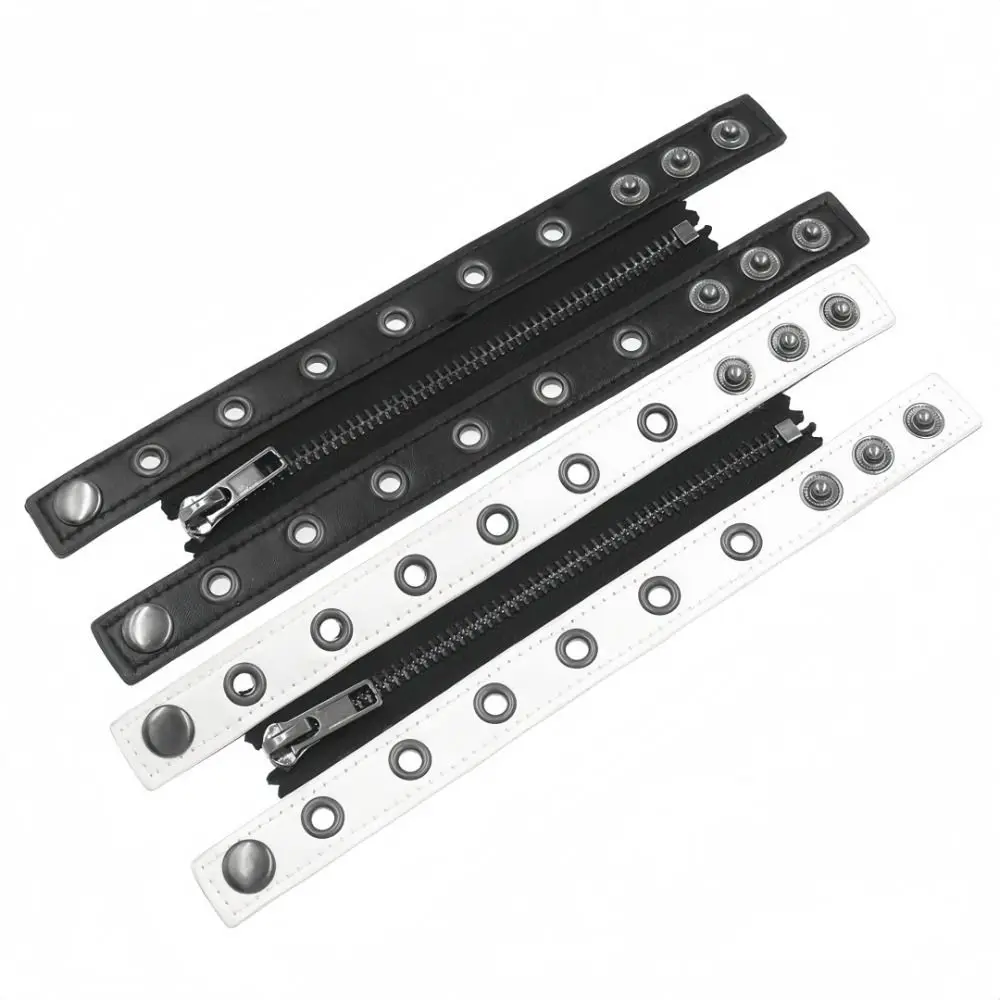 New Leather Leather Wristband Zipper Detail Wide Band Punk Arm Cuff Decorative Zipper Rivet Accent Zipper Bracelet