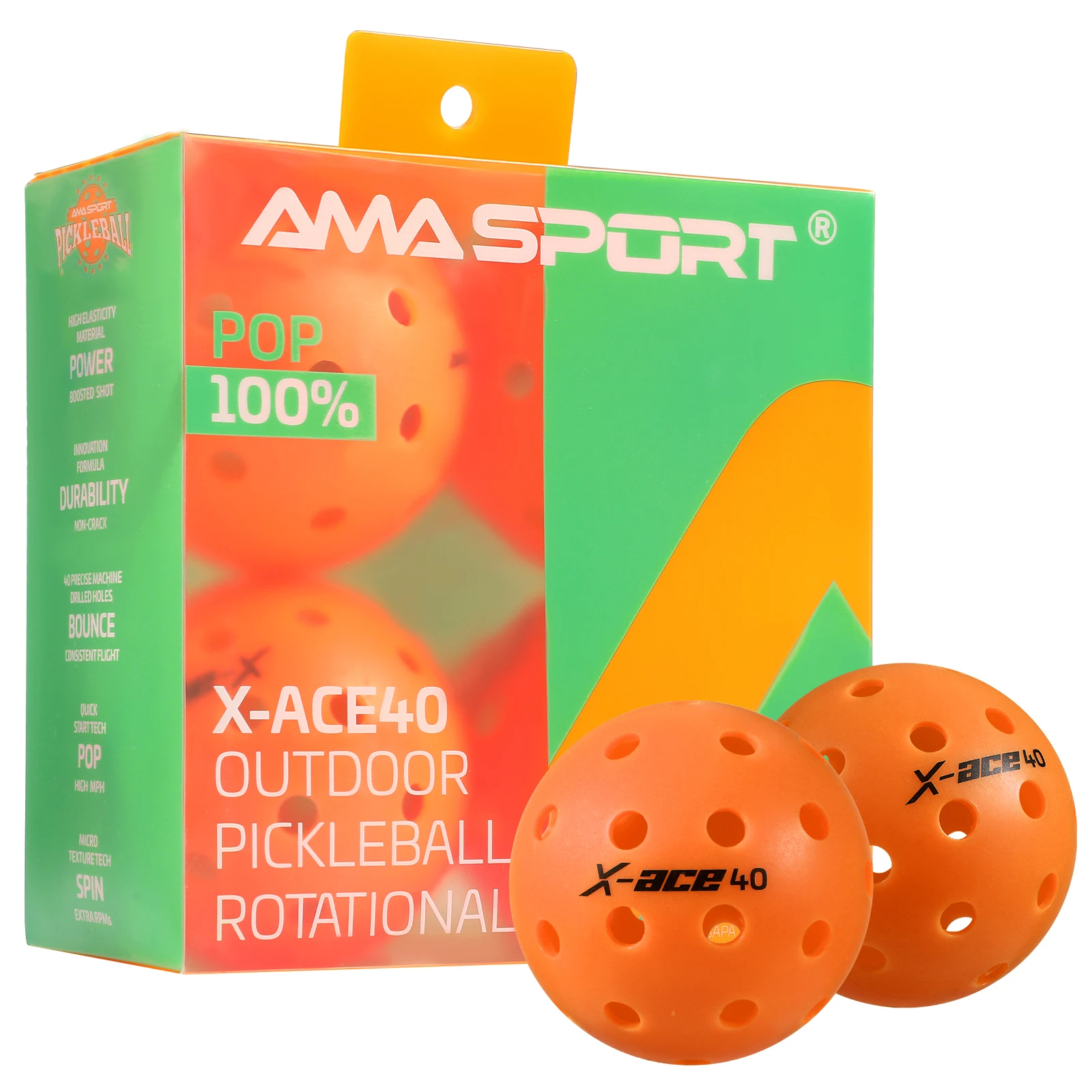 AMA Sport X-ACE Pickleballs 40 Hole Yellow 2.9 Crack Resistant