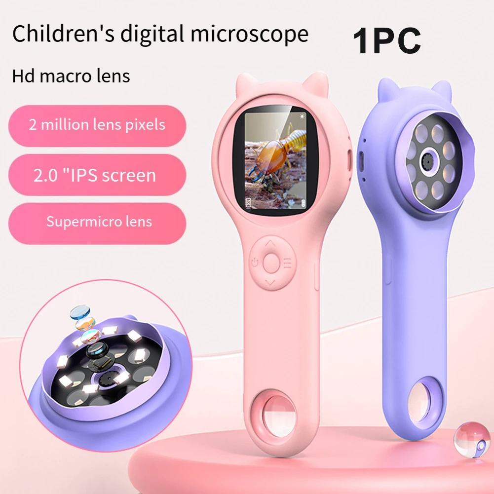 1 Pc Children's Handheld Electronic Magnifier Digital Microscope Experiment 2 Inch IPS Screen Magnifier Handheld Microscope