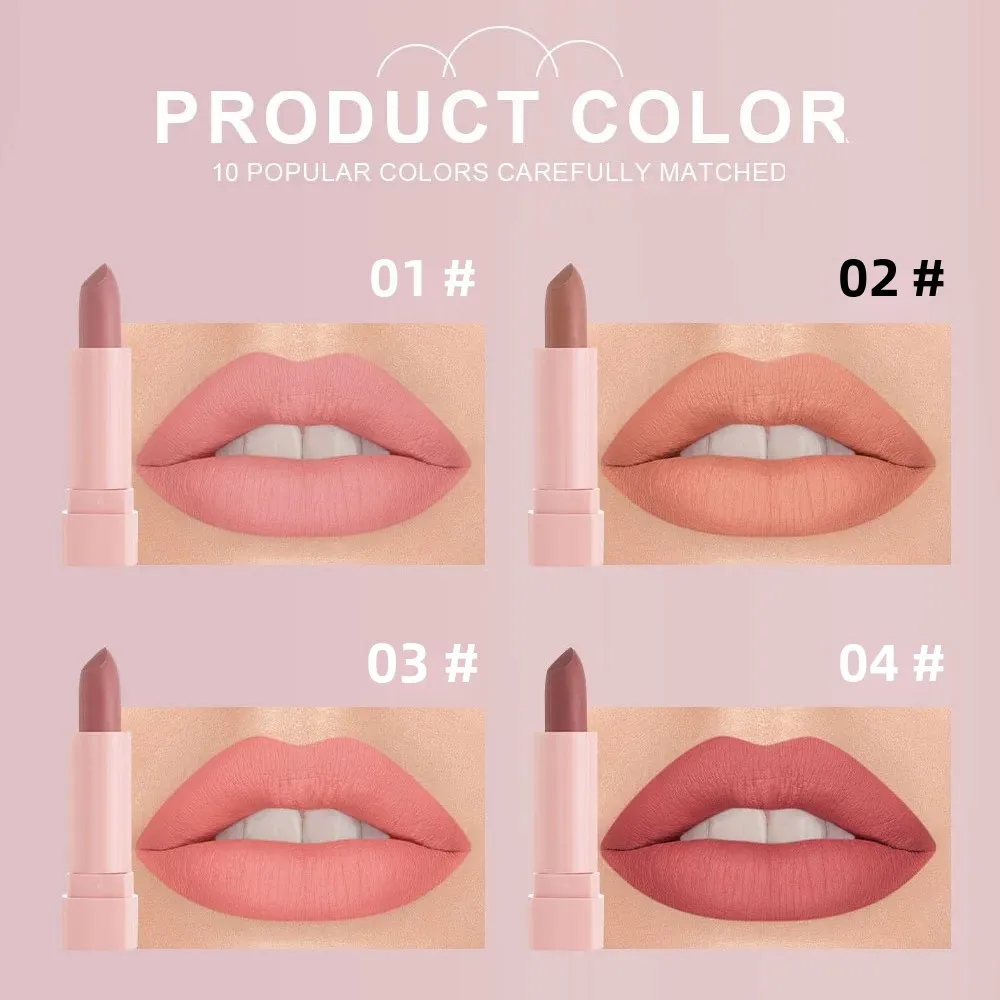 Dragon Ranee-Mini lápiz labial de 10 colores, conjunto con caja de regalo, desnudo, mate, suave, niebla, resistente al agua, taza antiadherente, Mini juego de brillo de labios de alto pigmento