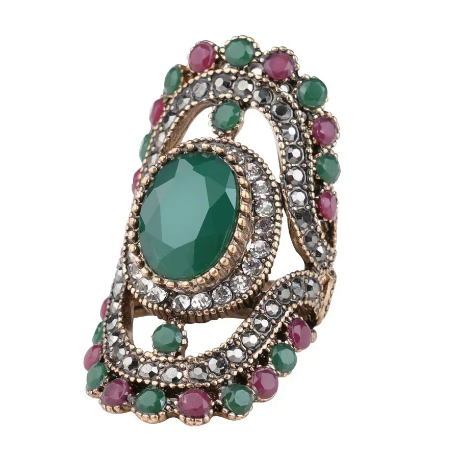 Vintage Middle Eastern Ethnic Style Creative Crystal Resin Women\'s Ring 2023 New Gorgeous Party Turkish Jewelry Accessories