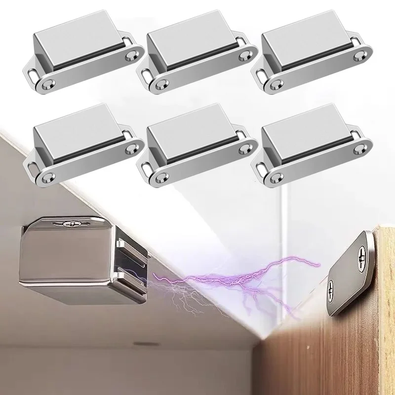 2/8 peças de fechadura magnética para porta, acessórios de ferragem para fechamento de portas, usadas para armários de cozinha, guarda-roupas, portas de sapateiras.