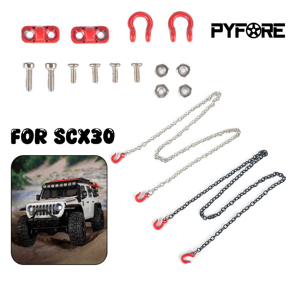 PYFORE Metal Trailer Hook Rescue Buckle Trailer Rope For 1/30 AXIAL SCX30 RC Model Car Road Crawler Mood Decorations Accessories