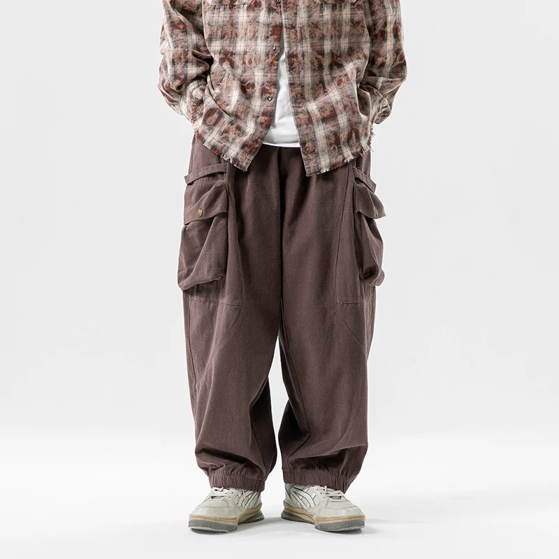 Men  Japanese Streetwear Amikaki Fashion Vintage Loose Casual Wide Leg Cargo Track Pants Cityboy Baggy Trousers Harem Pant