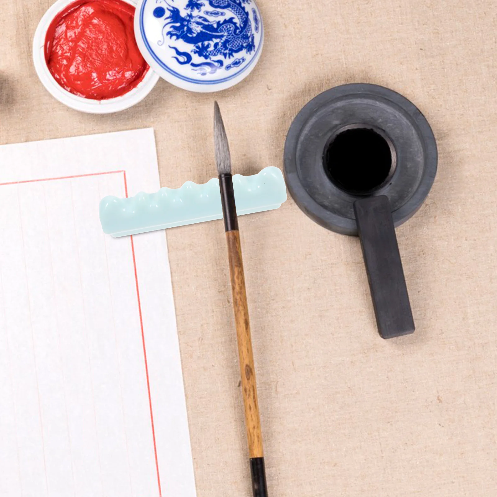 

Chinese Calligraphy Ceramic Brush Holder Jade Green Glaze Brush Stand Pen Holder Decorative Home Office Organizer Desk