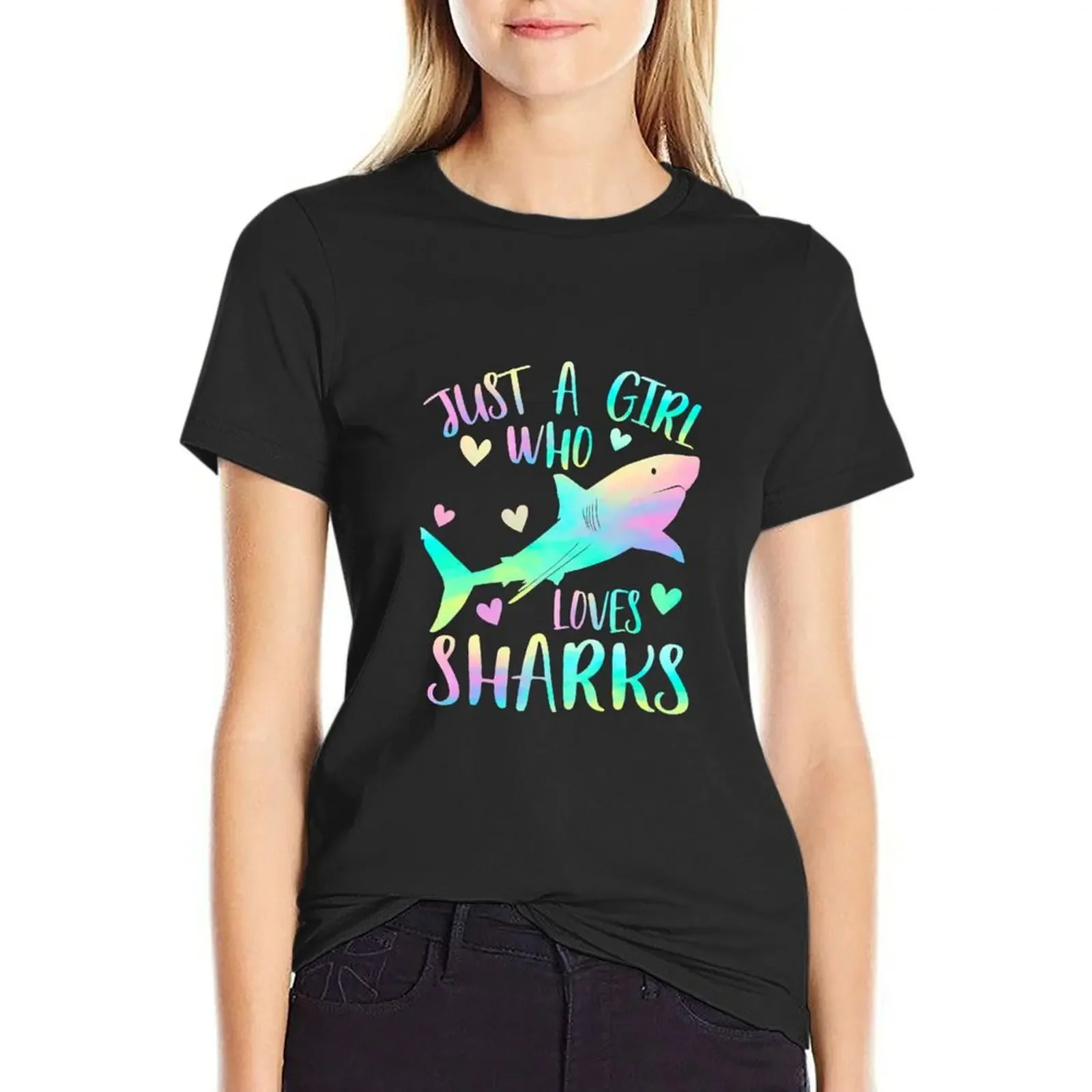 

Just a Girl Who Loves Sharks Cute Shark Lover Girls Themed T-shirt tops shirts graphic tees woman t shirt