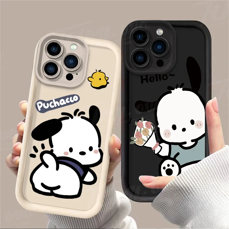 Sanrio Pochacco Flower Phone Case for Samsung Galaxy S24 Ultra S23 FE S22 S21 Plus FE A54 A34 A14 A73 A53 A33 5G Silicone Capa