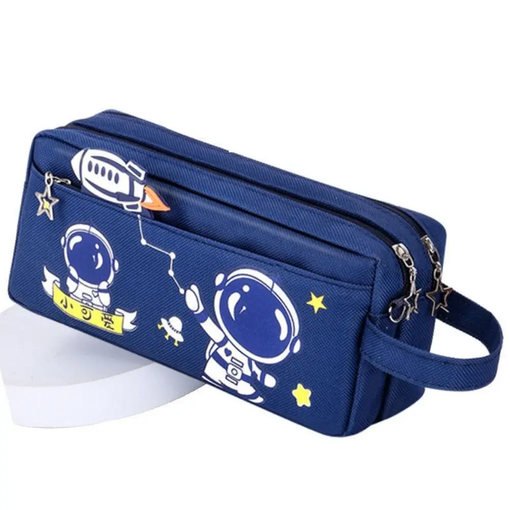 Space astronaut portable pencil case cute cartoon kids stationery bag large capacity storage bag school studen canvas pencil bag