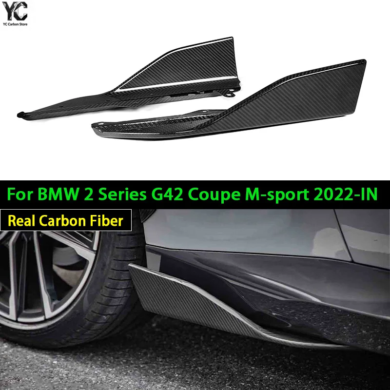 Real Dry Carbon Fiber Side Skirts Winglet Side Door Lips Replacement For BMW 2 Series G42 220d 220i 230i Coupe M-sport 2022-IN