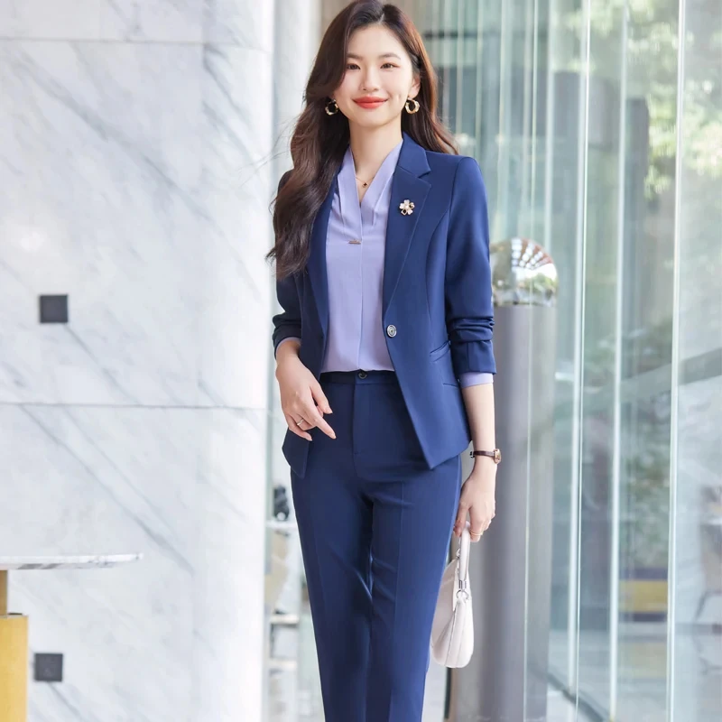 Traje de pantalón negro para mujer, conjunto de piezas, chaqueta