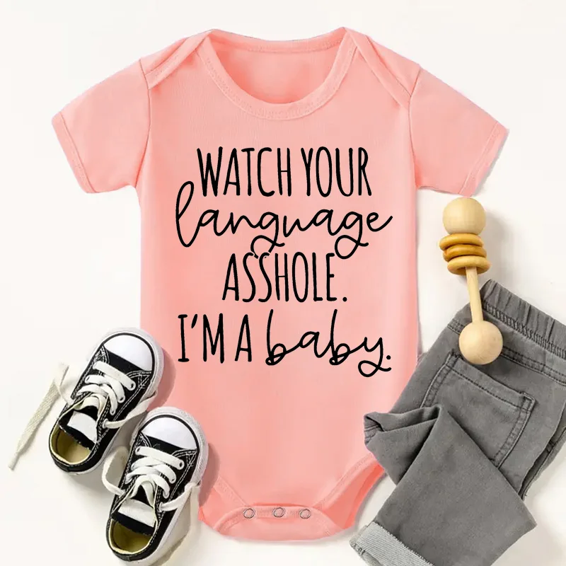 Romper impresso para bebês recém-nascidos meninos e meninas, eu sou uma carta de bebê, estilo Harajuku, bodysuits para criança, macacões para bebê, observe sua língua