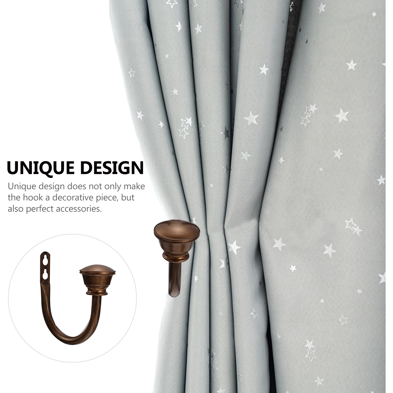 

2pcs Curtain Hooks Heavy Duty Black Tiebacks Sheer Curtains Wall Decor Bedroom Bathroom Retro Style Long Lasting Material