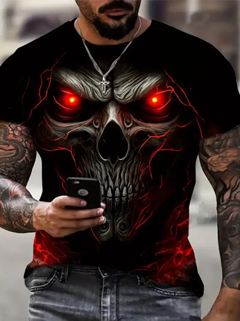 

Spring and Summer Men's Skeleton Pattern T Shirt Clothing Plus Size trend Vintage Casual Streetwear Personality T Shirt