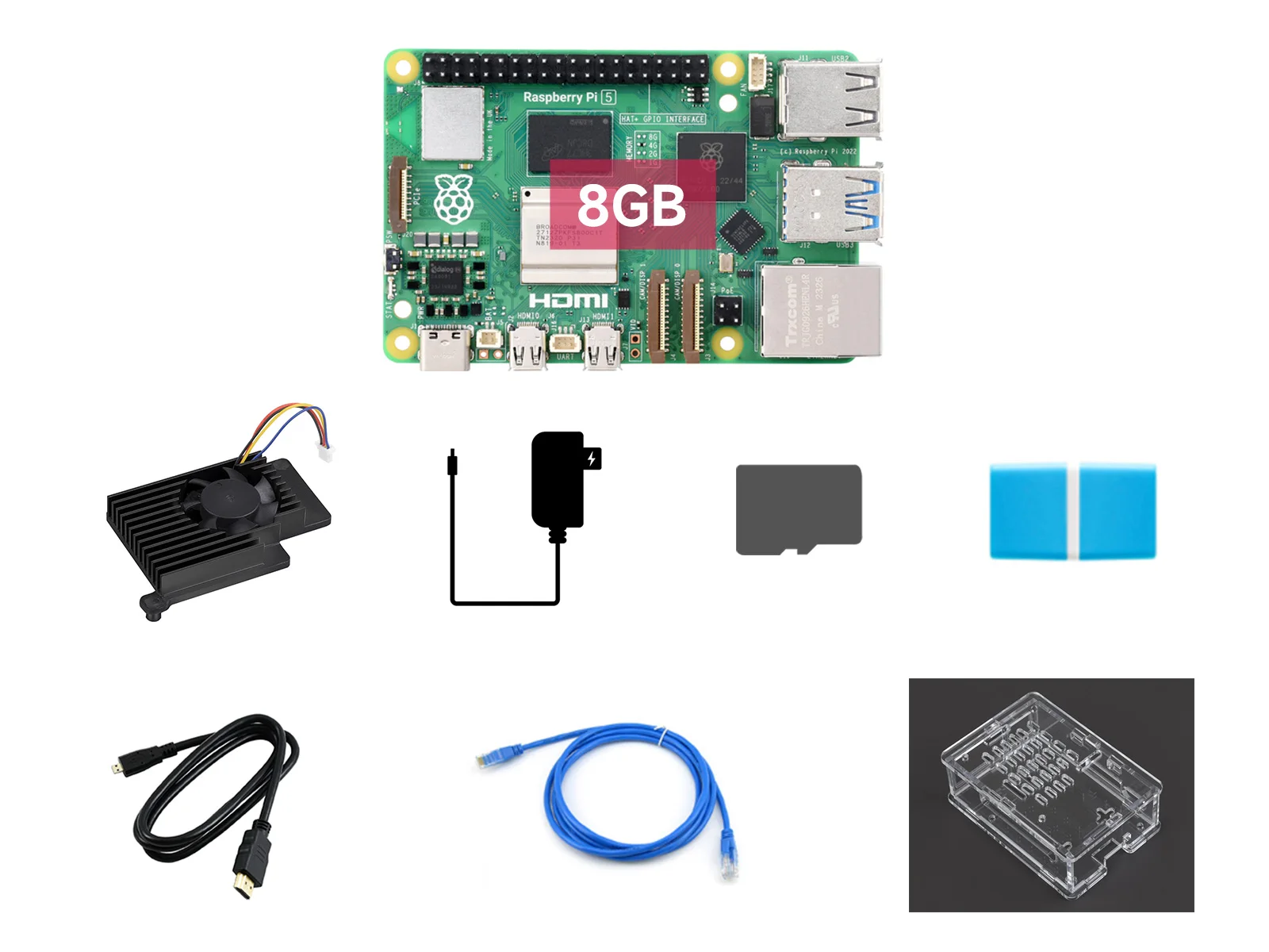 Raspberry Pi 5 Starter Kit, Options for 2GB/4GB/8GB RAM, BCM2712 processor, 2.4GHz quad-core, Waveshare Accessory Heat Sink Case