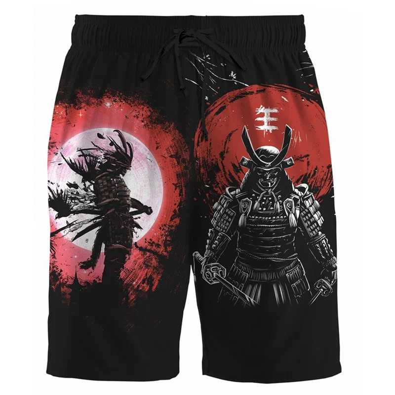 Trend Japanese Samurai Pattern Beach Shorts Summer Fashion Cool Mens Kids 3D Printed Swim Trunks Loose Streetwear Harajuku Pants