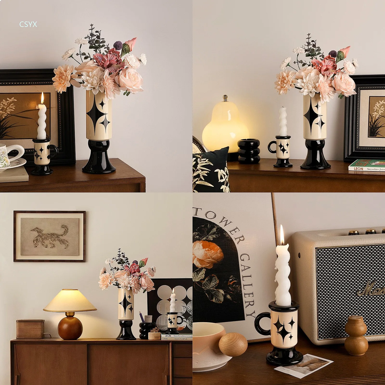 Vintage Style Vase Home Decor Table Centerpiece Candle Holder Ornament for Living Room