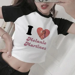 女性の漫画の美しさ-ネック半袖クロップトップTシャツ,メラニン,martpinzティー,y2kトップシャツ,女の子のファッション,i love,K-12