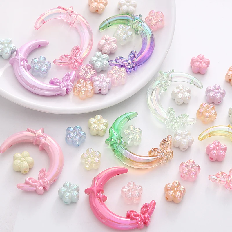 1-5pcs Plum Blossom Butterfly Star Moon Acrylic Beads Mixed Color Loose Spacer Beads For Jewelry Making DIY Phone Chain Findings