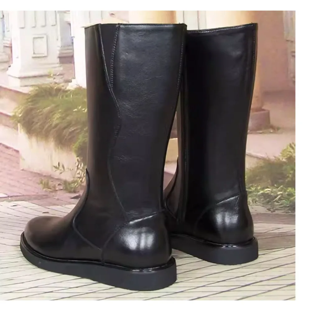 New Fashion Men's Genuine Leather Thigh High Equestrian Horse Riding Boots Slip On Cowboy Mountain Mid-calf Western Boots Zip view 4