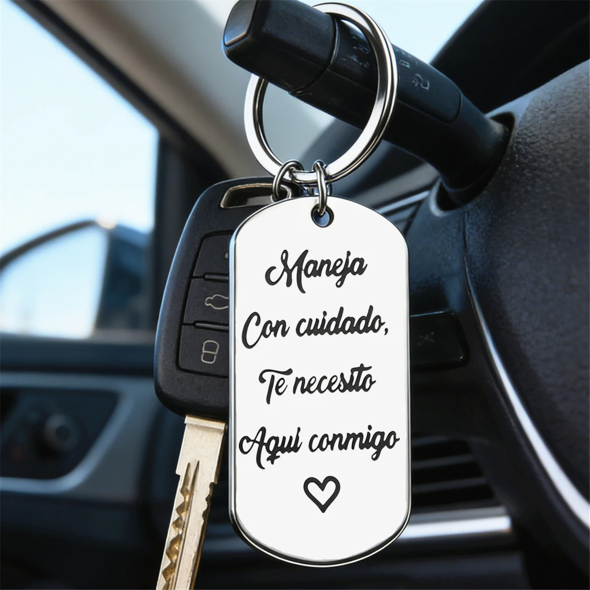 1pc Spanish Metal Keychain for Men Women, Drive Carefully I Need You Here With Me Key Ring, Charm Keyring Gift for Boyfriend
