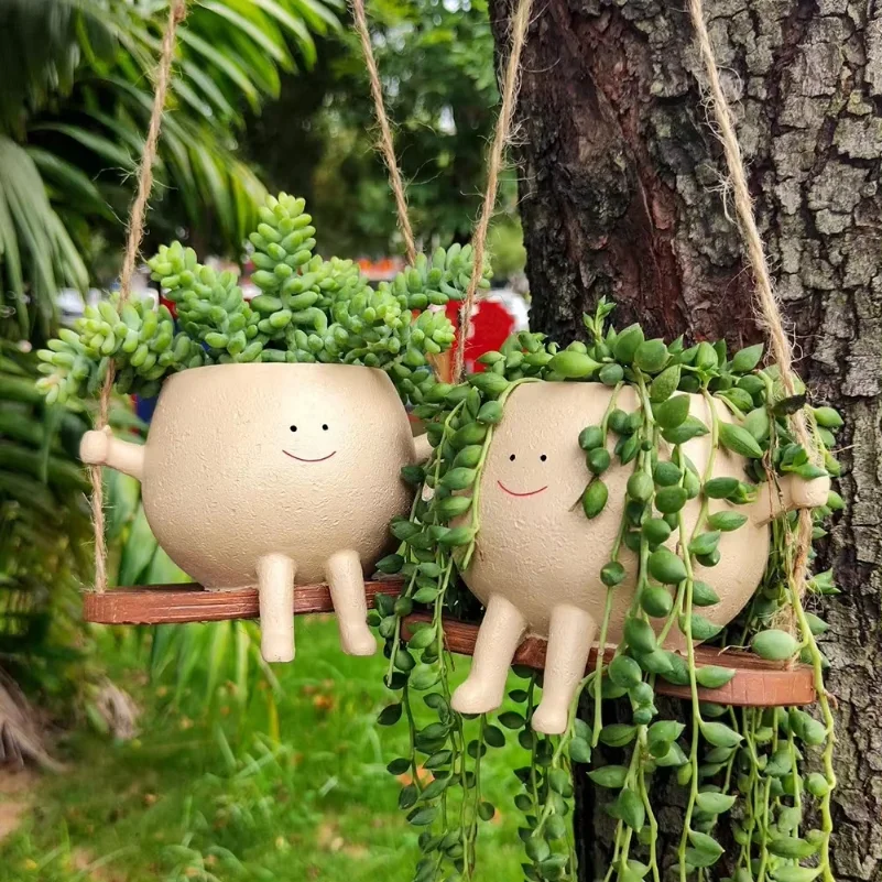 

Resin Cartoon Swing Wall Hanging Flowerpot - Creative Head Planter for Home Garden Patio Decor, Multifunctional Outdoor Planters