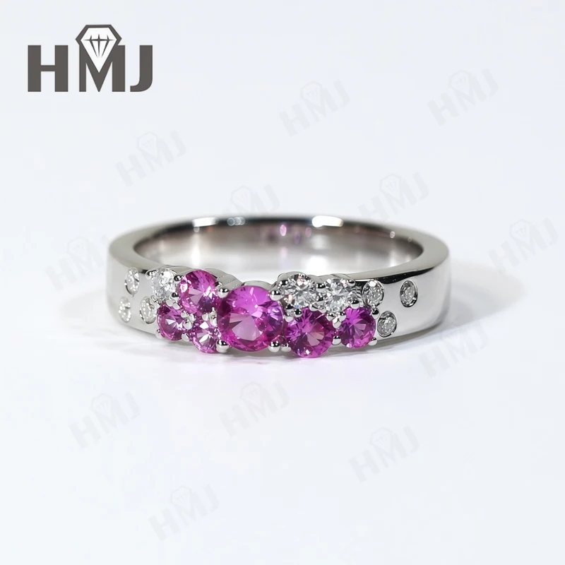 14K Ring Flower Bud Shape Lab Grown Pink Sapphire 10K 925 Sterling Silver Wedding Band ​jewelry for Woman Men Romantic Charms