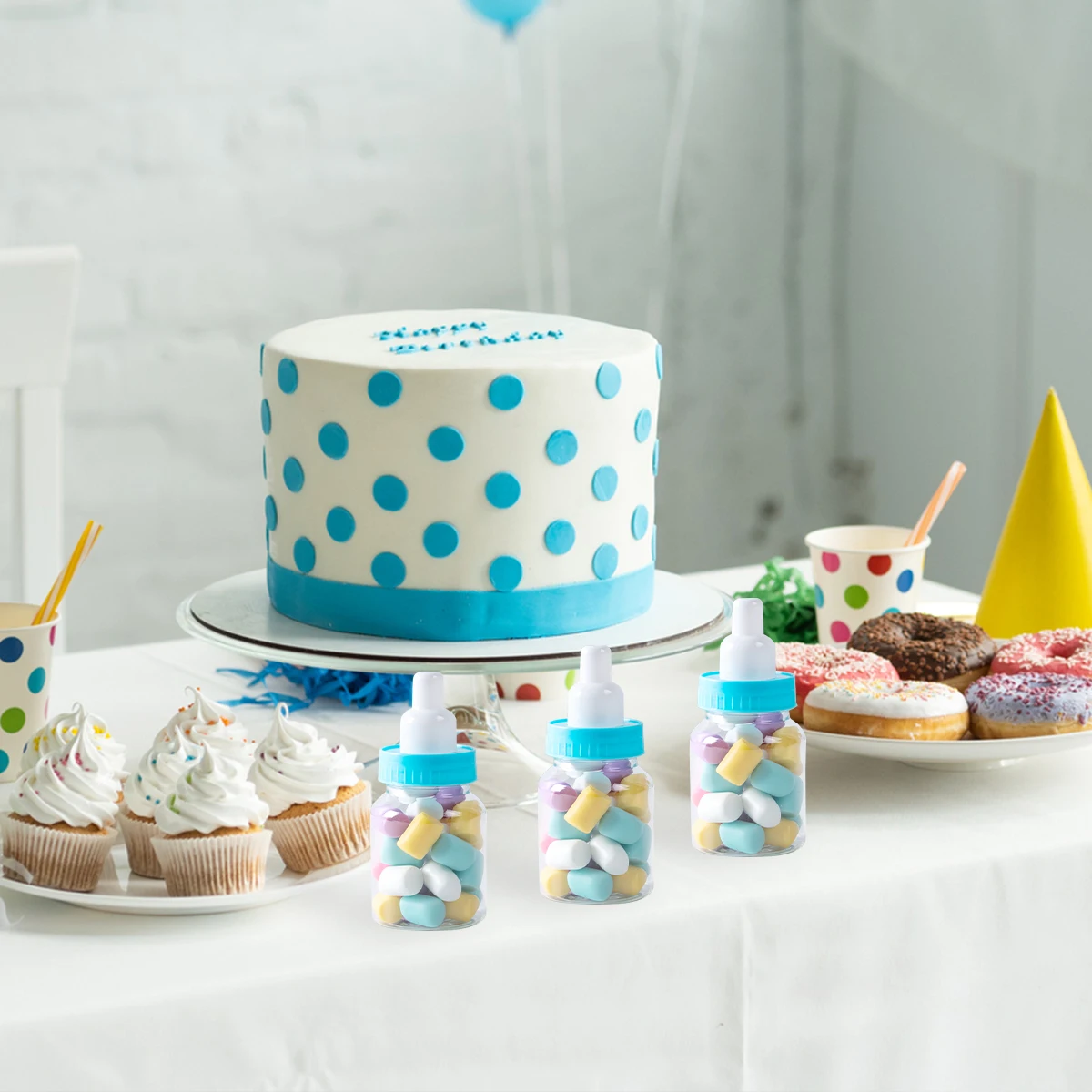 12 Stück Babyflaschen, blau, rosa, weiß, Kunststoff, Süßigkeitenflasche, Babyparty, Geschenkbox, Dekorationen, Jungen und Mädchen, Geschlecht offenbaren, Partygeschenke – Detail 1