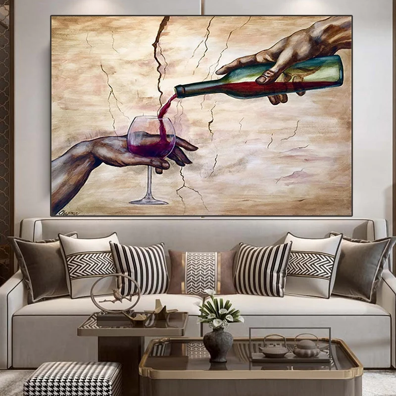 Handed Pour Red Wine Glass Poster Modern Abstract Wall Whisky Pictures Canvas Print Interior Bar Restaurant Home Decor Painting