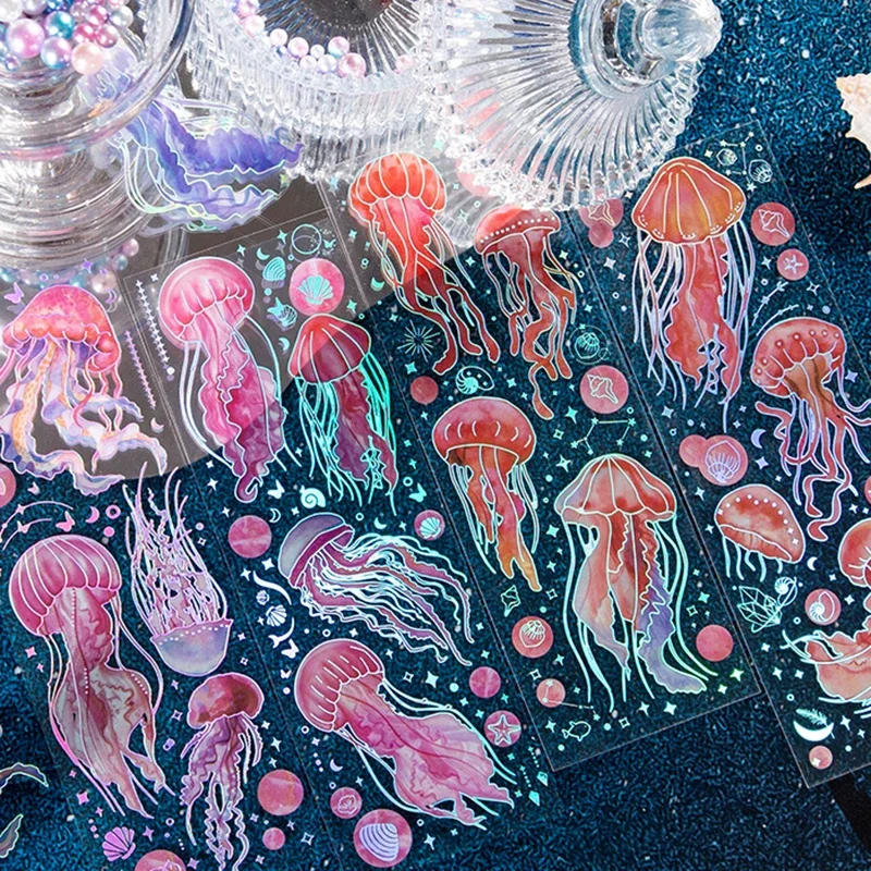 Mr. Paper Printed PET Waterproof Stickers Colorful Jellyfish Themed Marine Creatures DIY Decoration Collage Decorative Materials