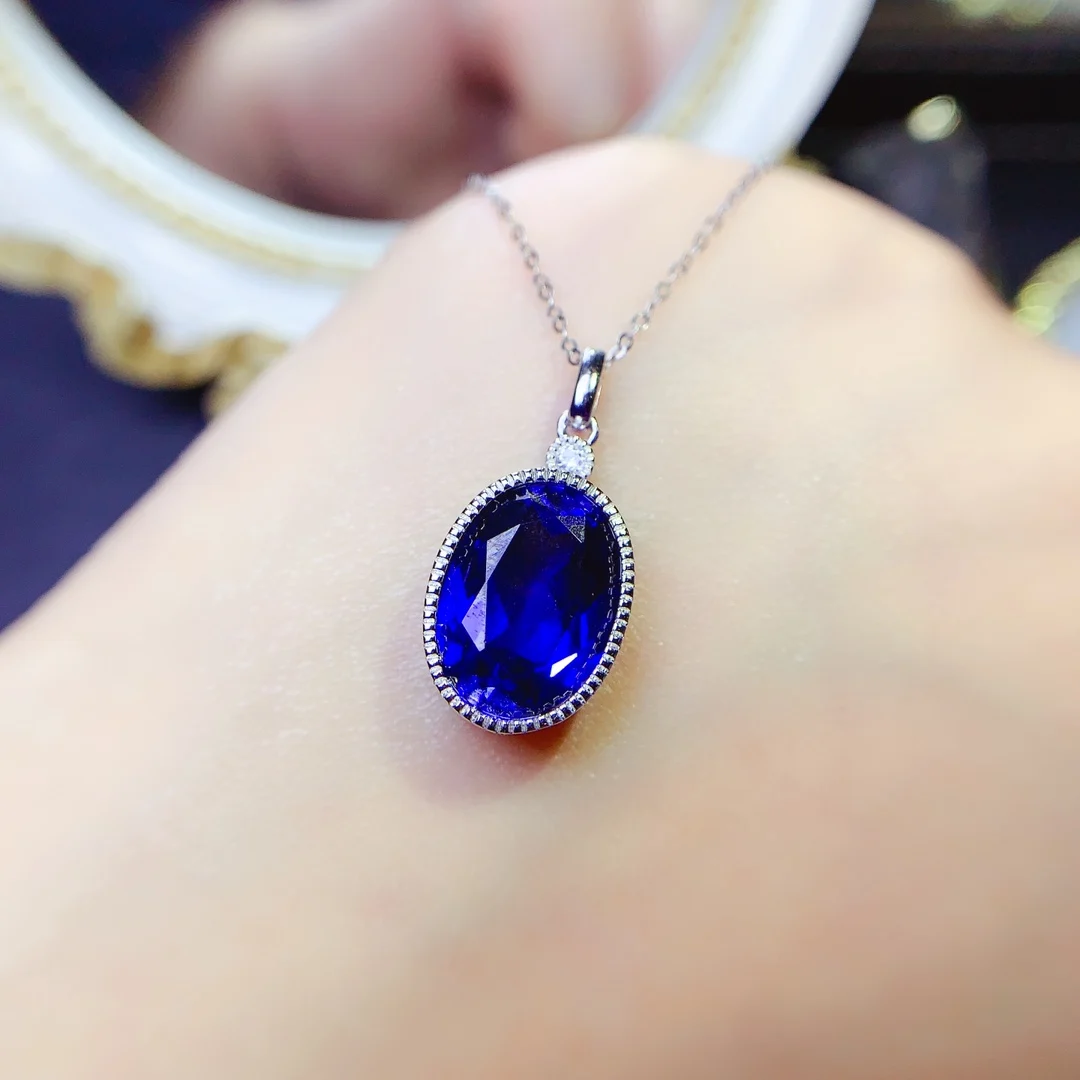925 Sterling silver natural sapphire necklace pendant jewelry Fire color good women\'s luxury jewelry certified boutique
