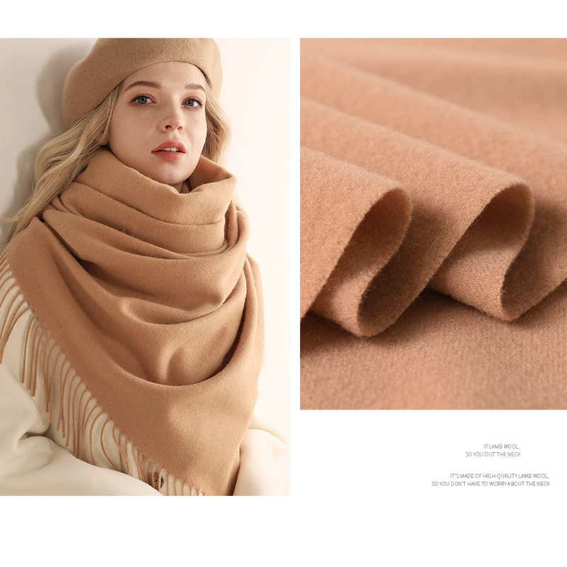 Winter Solid Cashmere Scarf For Women Camel Warm Neck Wraps Black Grey Stoles Big Size 70*200cm Flurry Shawls