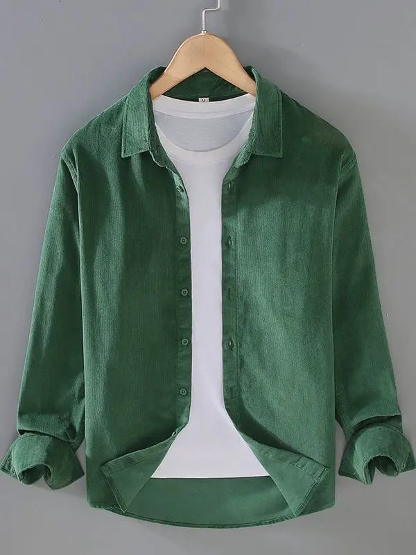 

Retro Japanese Sle Long Sve Corduroy Casual irt Men's Spring Autumn Pure Color Wear Resistant Stain Resistant Open Car...