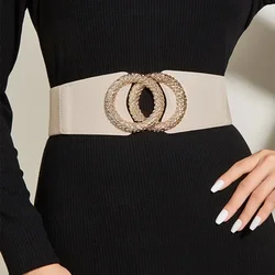 Korean Fashion Ladies Decorated Elastic Wide Gold Belt Buckle Dress Sweater Sweater Waist Belt for Woman Designer Luxury Brand