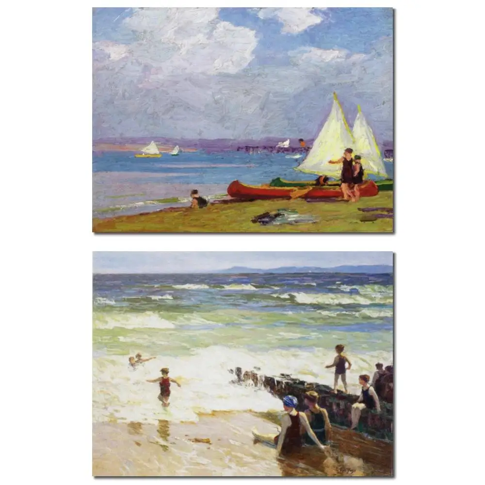 

Масло на холсте большого размера, Эдвард Генри Потст, купатели, берег, море, ручная роспись, морской пейзаж для ресторана, прихожей, настенный декор