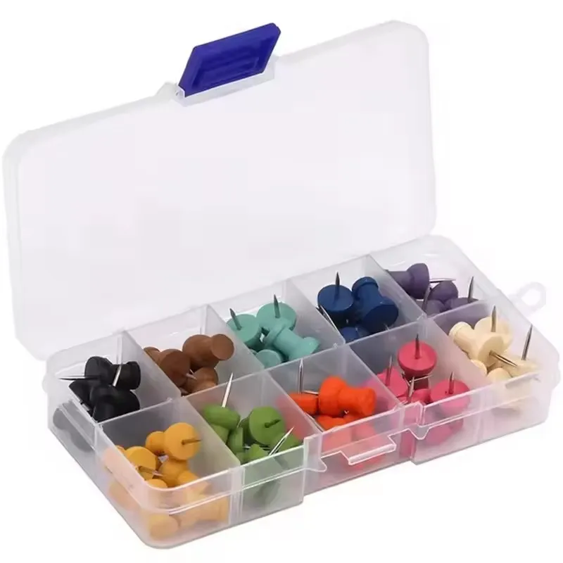 Fniiva Colorful Wooden Thumbtacks Set Plastic Drawing Pins Safety Colored Push Pins Kit School Office Accessories Supplies