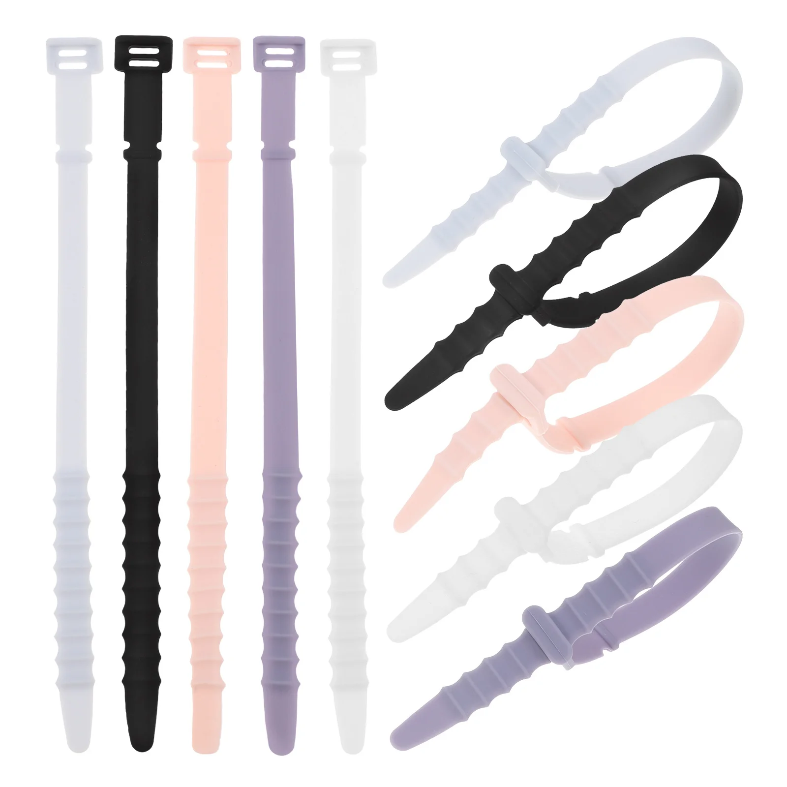 

10Pcs Silicone Zip Ties Reusable Rubber Cable Organizer Extended Elastic Straps for Electronics Wire Management Home Office