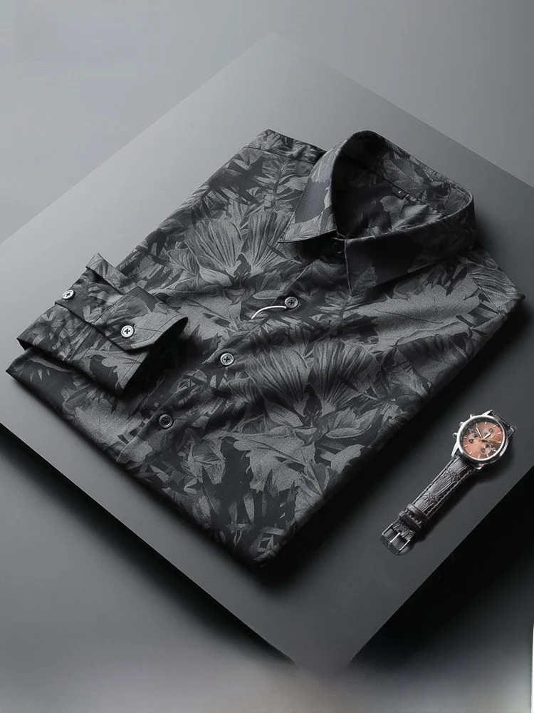 

Мужская рубашка с длинным рукавом, приталенная, с принтом, повседневная, универсальная, молодежная, из полиэстера, модная, городская, весна-осень 2026