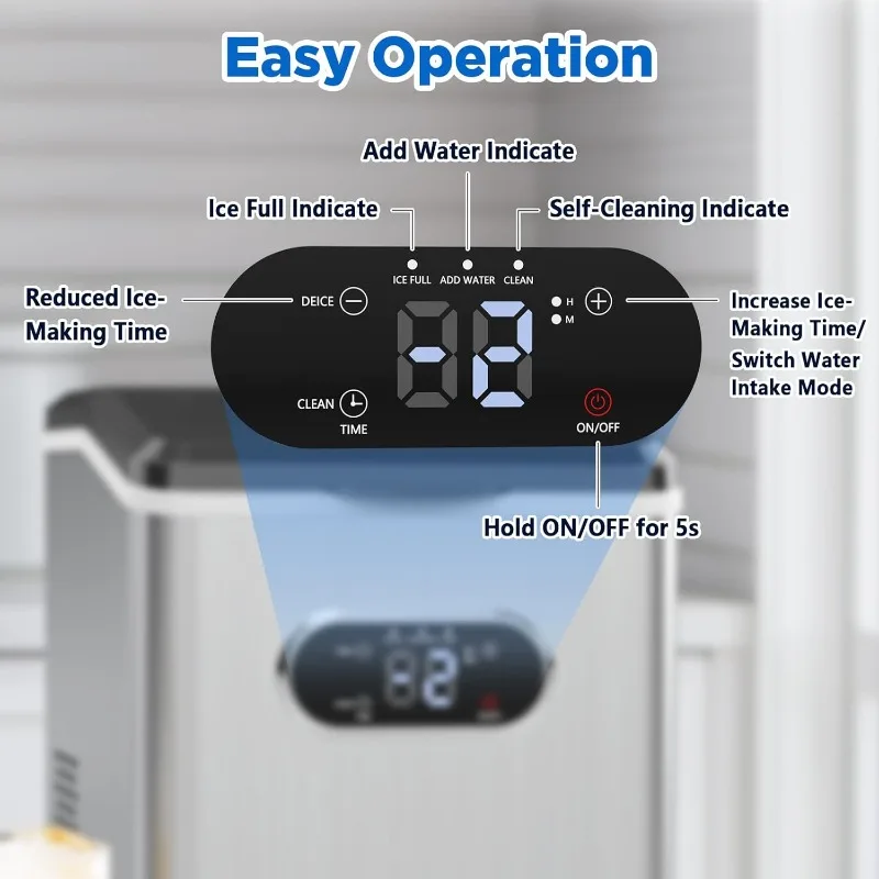 Ice Cube Maker Machine Countertop with 55lbs, 2.5L External Water Tank,2 Ways to Add Water,Auto-Cleaning,with Ice Scoop & Basket