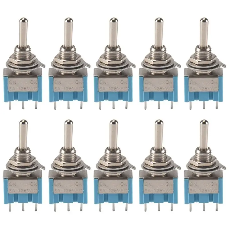 SCLS 10Pcs SPDT Mini Toggle Switch 3-Pin 2 Position ON/ON Miniature Toggle Switch 6A 125V AC Toggle Switch -102