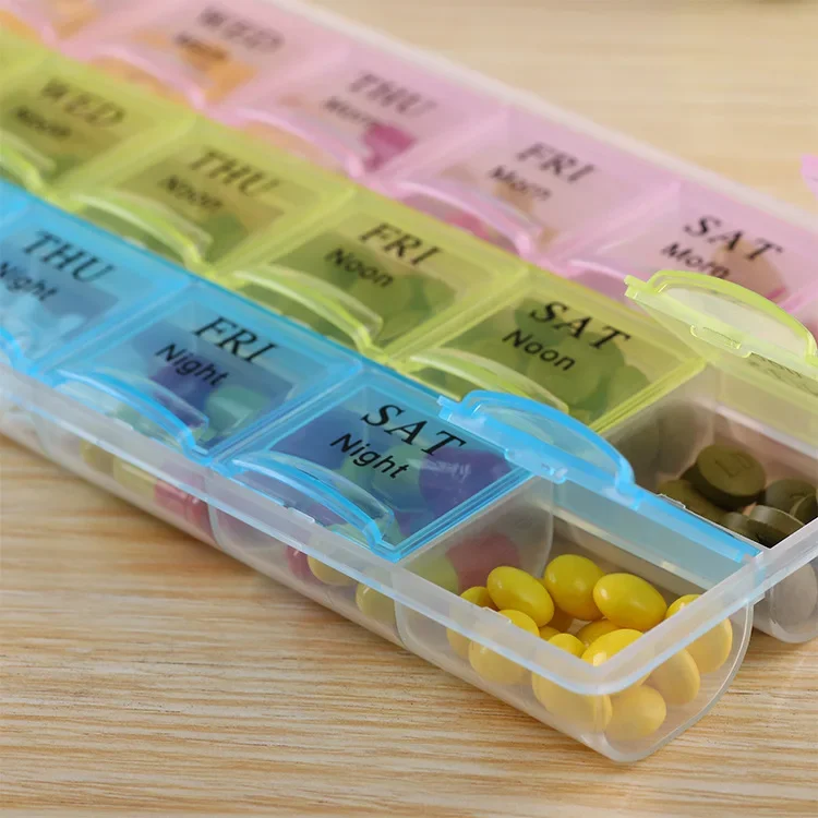 2Row(14Grids) / 3Rows(21Grids) 7 Days Weekly Pill Case Medicine Tablet Dispenser Carry Pill Box Splitters Pill Storage Supplies