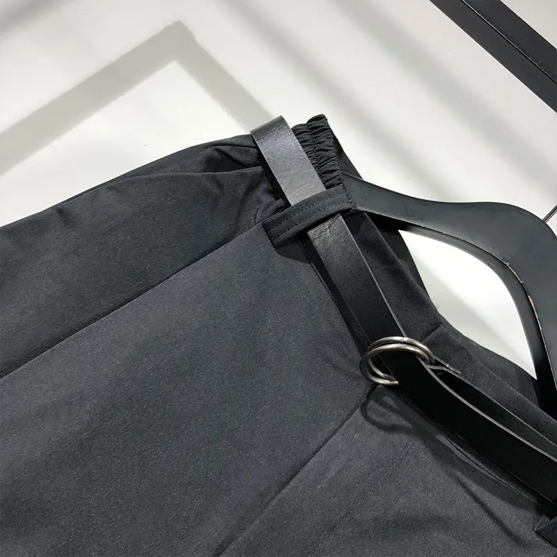 Avant-Garde  Trendy Men's Dark Simple Solid Color Loose Wide Leg Cropped Pants Japanese Leisure Personality Bell-Bottom