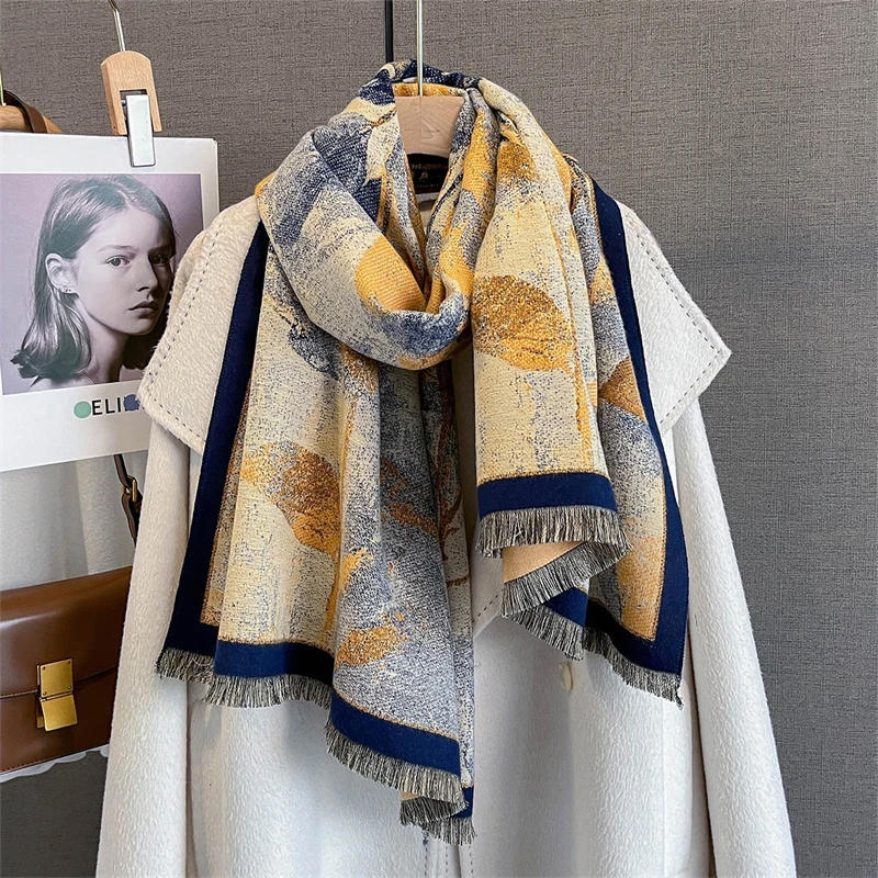 

2025 Design Floral Printed Cashmere Scarf Women Winter Pashmina Shawls And Wraps Thick Warm Bufanda Stoles Blanket Luxury