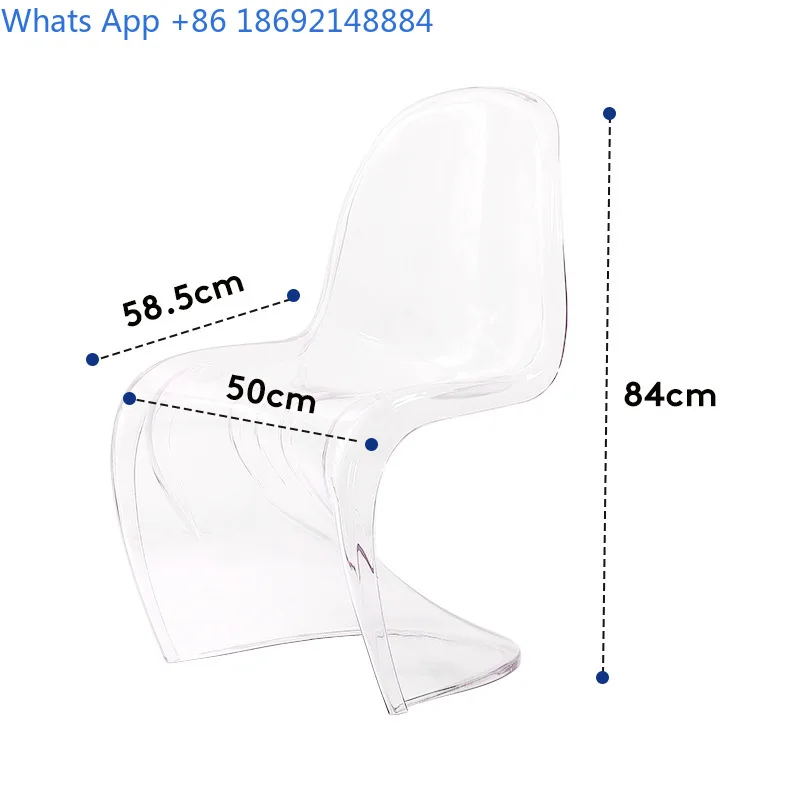 White acrylic dining chair with transparent backrest for casual seating and makeup use