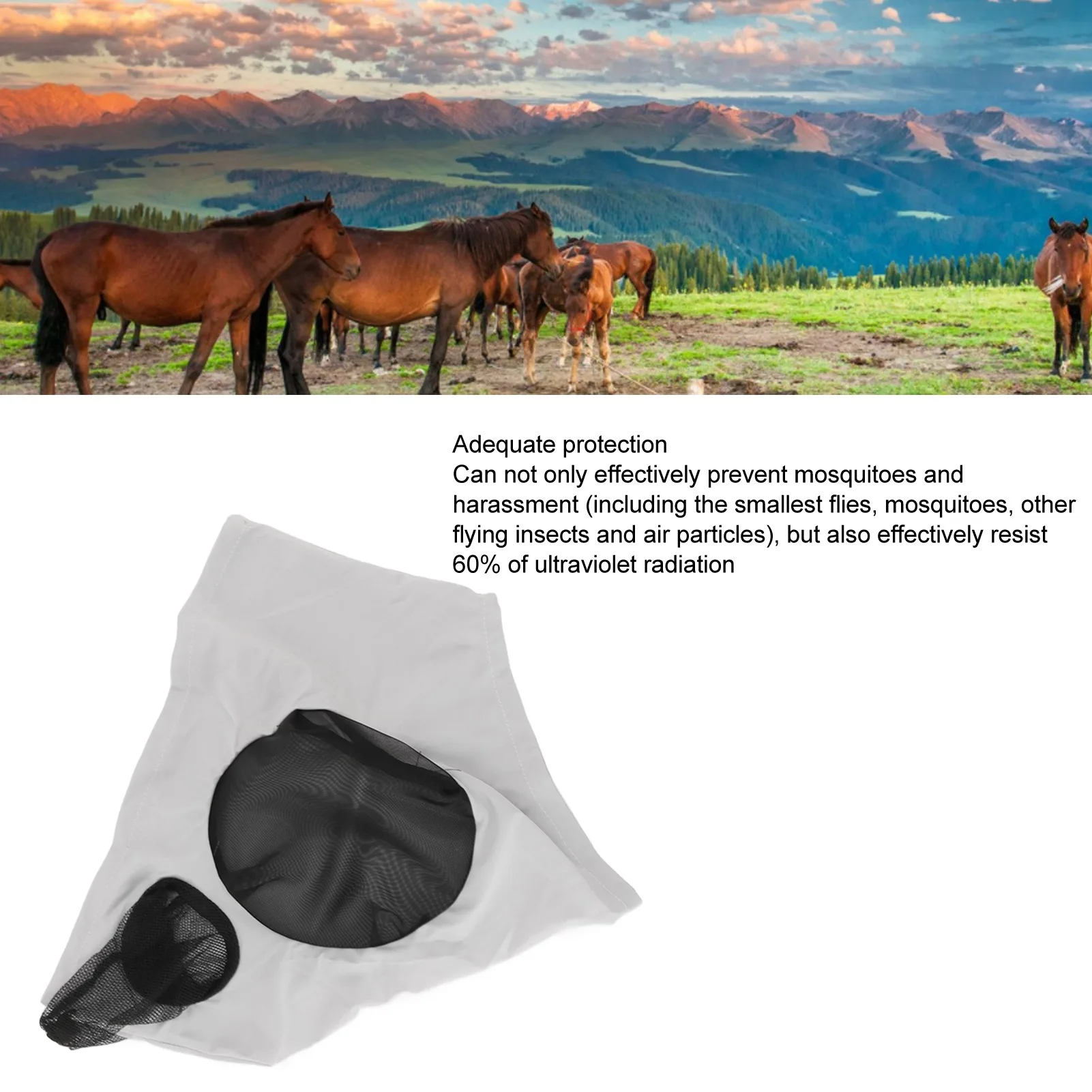 Horse Mesh Fly Mask Breathable Elastic Horse Face Mask With Ears Protection Pasture Riding Equestrian Equipment