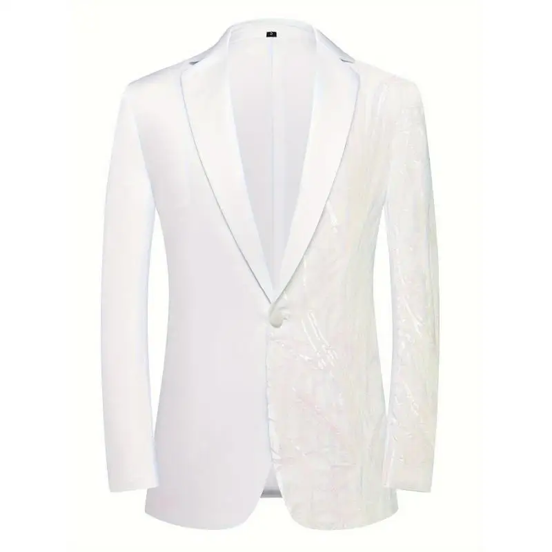 

Men's Leaf Sequin Patchwork Shiny Business Suit Warmth for Elderly Women Spring Season Double Slit Opening