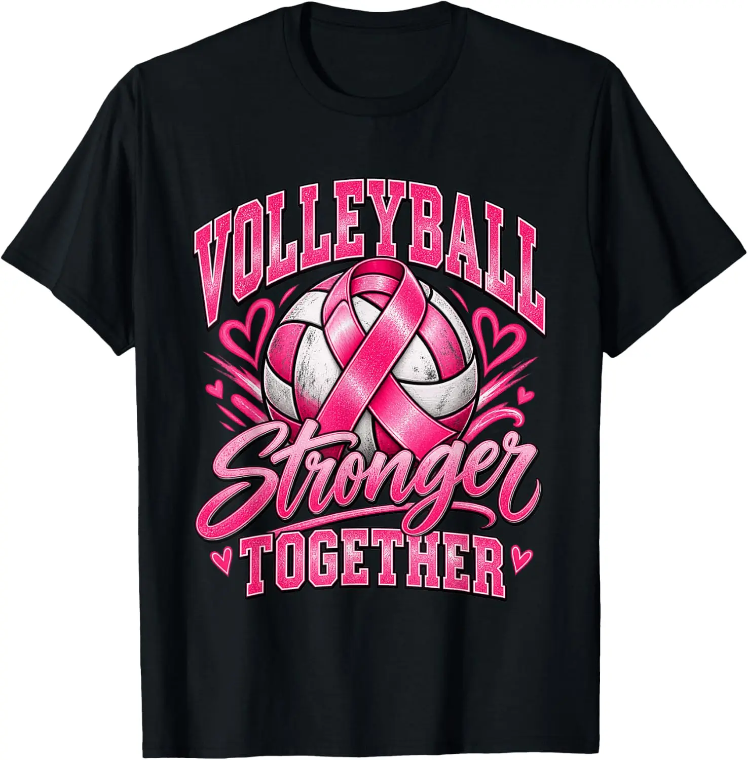 Volleyball Stronger Breast Cancer Awareness T-Shirt Premium heavyweight pure cotton—stylish, versatile, and unisex; a perfect Christmas gift suitable for year-round wear.