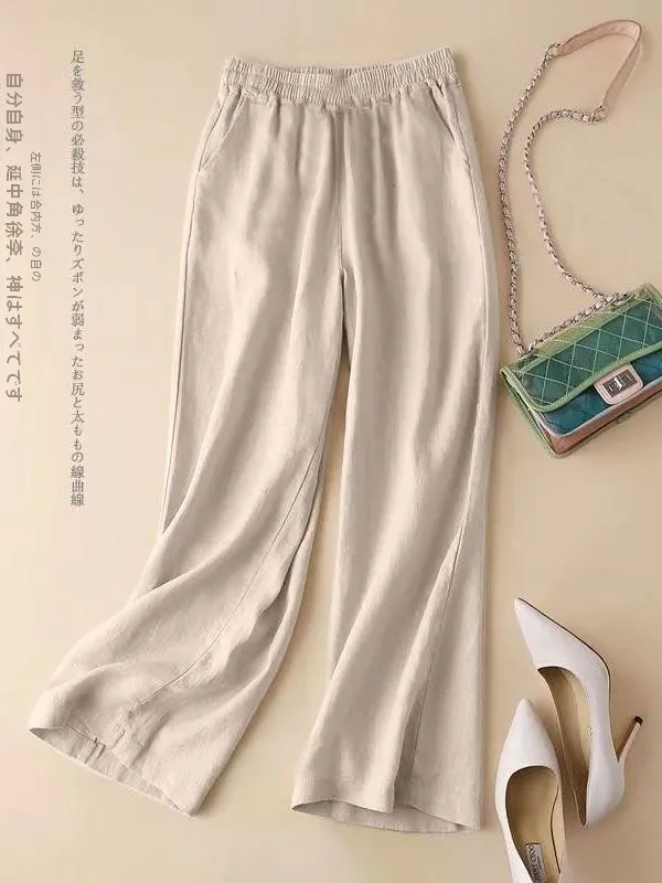 calcas-femininas-de-algodao-e-linho-de-caimento-solto-perna-larga-cintura-elastica-corte-reto-com-bolso-quadrado-moda-verao
